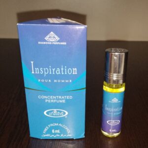 Флакон и опаковка на мъжкия концентриран парфюм Inspiration Pour Homme от Diamond Perfumes, 6 ml, без съдържание на алкохол.
