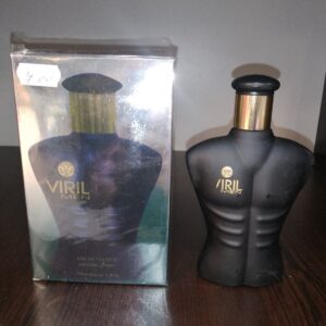 Флакон и кутия на парфюма Viril Men Eau de Toilette с уникален дизайн, подчертаващ мъжественост и стил.