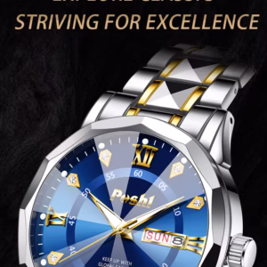POSHI Men's Watch – модерен мъжки кварцов часовник с луминесцентни стрелки, двоен календар и водоустойчив корпус, подходящ за всякакви случаи.