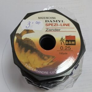 Ролка рибарска струна Zander Spezi-Line Damyl 0.25mm с обозначения за диаметър и марка.