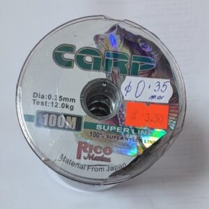 Макара с риболовно влакно CARP Super Line 0.35 мм, 100 м, 12 кг от Rico Marina с изображение на риба и отблясъци