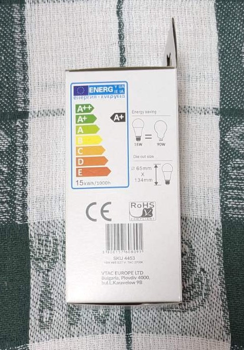 LED крушка V-TAC A65 15W = 90W, E27, 220-240V - Image 2