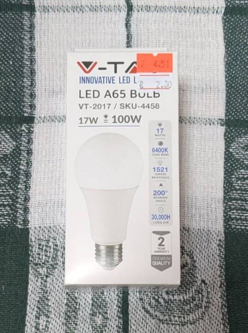 LED крушка V-TAC A65 17W = 100W, E27, 220-240V