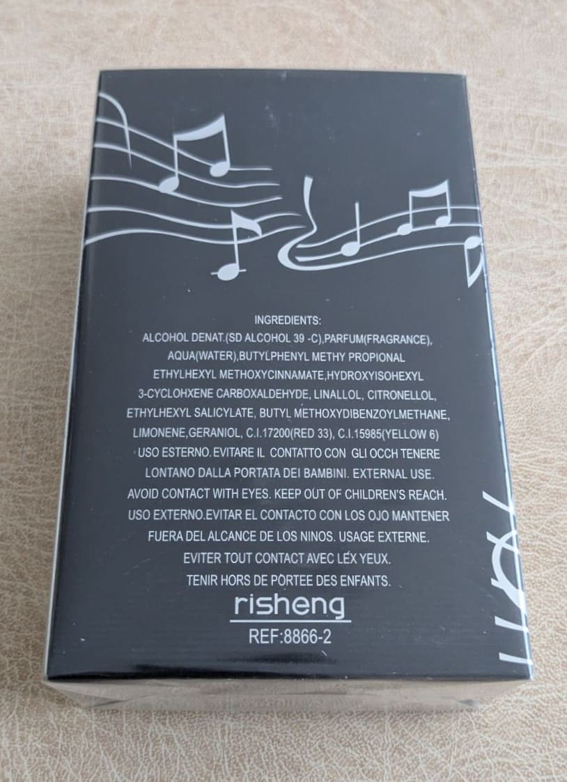 Мъжки парфюм Dancer Men 100 ml Eau de Parfum в черна кутия с музикални ноти, подходящ за подарък и ежедневна употреба.1